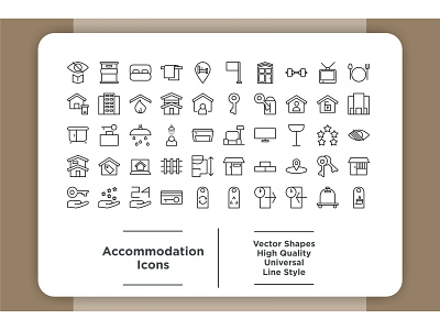 Accommodation Icons Set accommodation bed business design food hotel icon illustration luggage reception restaurant room service set sign symbol tourism travel vacation vector