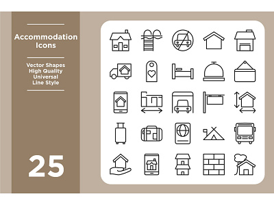 Accommodation Icons Set accommodation bed business design food hotel icon illustration luggage reception restaurant room service set sign symbol tourism travel vacation vector