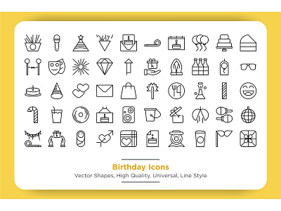 Birthday Icons Set 1 balloon birthday cake celebration champagne drink entertainment event fun gift happy hat icon illustration invitation music party set surprise vector