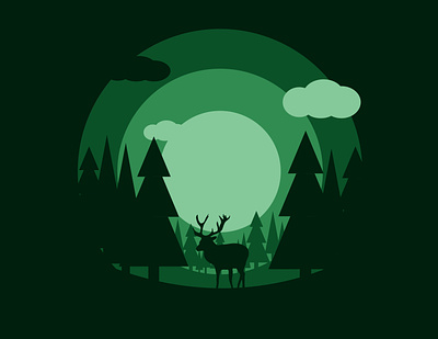 Forest amateur animal beginner dear design forest green illustration illustrator moonlight nature tree vector