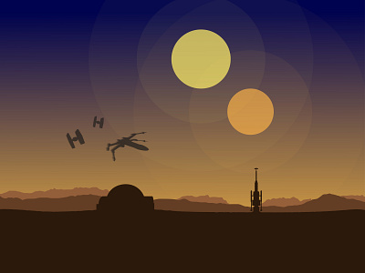 Tatooine Sunset amateur anakin skywalker beginner illustration illustrator movie starwars sunset tatooine x wing