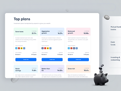 Mutual funds on the web @ Clear cards clear cleartax debut finance funds investment landing layout pricing table ui ux