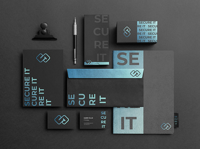 Secure IT branding blue brand identity branding design graphic design icon it logo minimal print design stationery tech technology