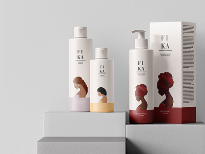 FIKA body care branding conditioner cosmetics design graphic design illustration logo minimal packaging shampoo woman illustration
