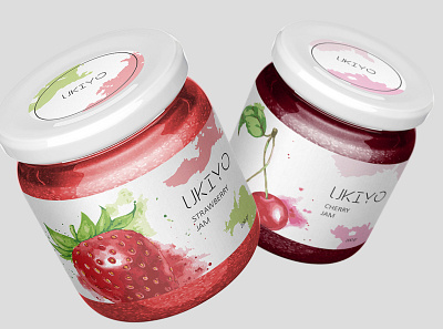 UKIYO jam brand branding cherry design fruits graphic design illustration jam jam packaging jar logo marmalade minimal pack packaging packaging design product strawberry strawberry jam vector