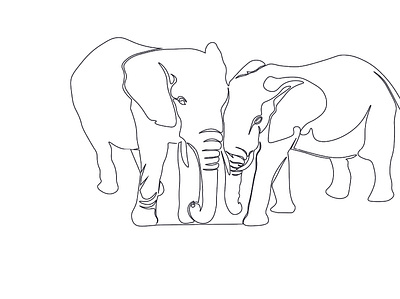 Elephant Mum and calf animal elephant illustration line lineart single single lineart