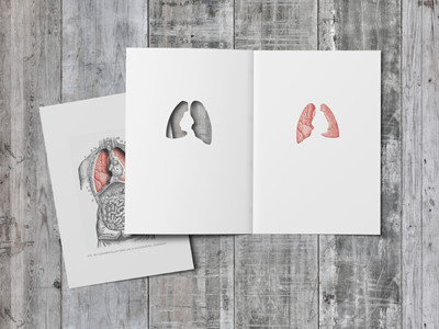 Post Surgery Greeting Card - Lungs anatomy card die cut graphic design greeting card lungs vintage wood