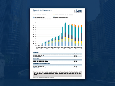 PTAM Assets Under Management (AUM) Sheet blue branding chart data design finance identity layout redesign
