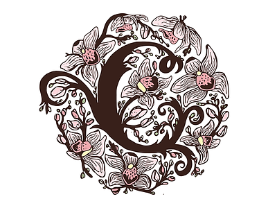 Letter C flowers illustration initials lettering