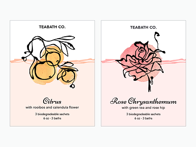 Product labels for Teabath Co. illustration labels packaging print product