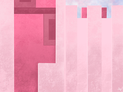 “Pink“ [La Muralla Roja] 2d architecture blue casbah illustration mediterranean pink procreate