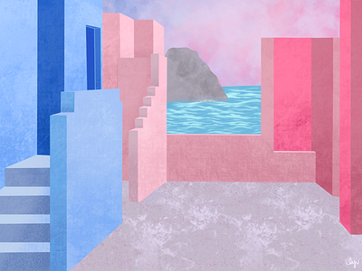 “Casbah” [La Muralla Roja] 2d architecture blue casbah illustration mediterranean pink procreate