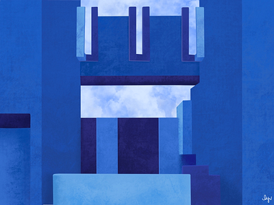 ”Blue” [La Muralla Roja] 2d architecture blue casbah illustration mediterranean postmodern procreate