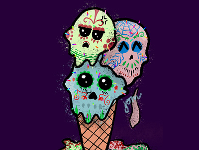 Cold heads art artist cartoon cold content creator design diadelosmuertos drawing icecream illustration illustrator melting sprinkles sugar skull