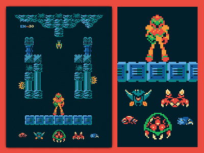 Metroid Poster 8bit game metroid nintendo pixels pop culture poster print retro screenprint sprites