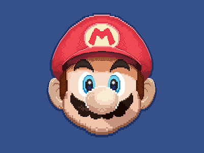 Mario Headshot 16bit 8bit blue game mario mario bros nes nintendo red retro super mario video games