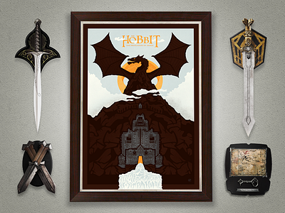 The Hobbit Screen Print bilbo dragon illustration lord of the rings poster ring screen print smaug texture the hobbit