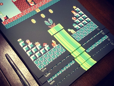 Super Mario Bros: Level One 8bit game luigi mario nes nintendo pixels poster print screen print super mario bros.