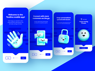 Textline Mobile Welcome Experience app design blue emojis figma illustration mobile mobile app mobile design mobile onboarding product design textline ui welcome