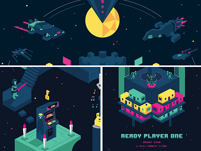 Ready Player One Teaser delorean enterprise ernest cline game novel pac man pop culture poster ready player one screen print serenity x wing
