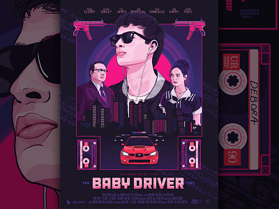 Baby Driver Poster 80s baby car cassette driver film illustration movie poster retro