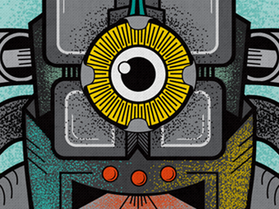 Watching You blue eyeball fun grunge hand drawn illustration illustrator photoshop robot texture yellow