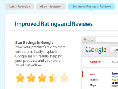 Ratings and Reviews blue browser clean ecommerce landing page menu microsite navigation photoshop rating review software stars tabs web web design website