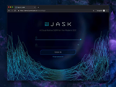 JASK Login Screen animation app design cybersecurity form input login login form login page login screen planet product design sci fi scifi ui uidesign webgl website