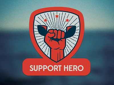 Support Hero badge edmondsans fist illustration logo patch phone red stars support