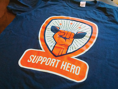 Support Hero T-Shirt blue fist hero illustration orange phone stars support t shirt