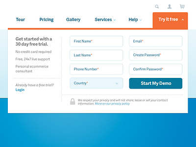 Try It Free adelle sans blue button demo dropdown ecommerce fields form icons mega menu menu navigation orange ui website