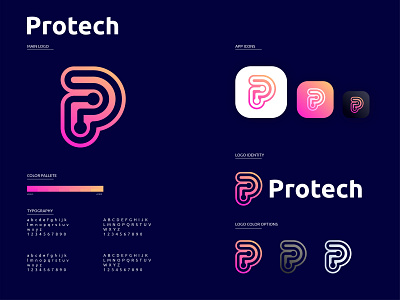 P + Tech Logo Design | Protech Logo Branding abstract art abstract logo abstract p logo brand identity business logo colorful logo creative logo design gradient logo illustration letter logo logo logo design logo maker modern lettering modern logo p letter design p letter logo tech logo