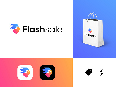 Price Tag+Flash Logo Design | Shopping Logo | Ecommerce Logo