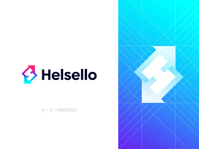 Helsello Logo Design | H+S+Arrows Logo Design abstract app icon arrow brand identity branding business logo creative gradient logo h logo logo design logo designer logotype mark modern logo monogram s logo simple startup symbol vector