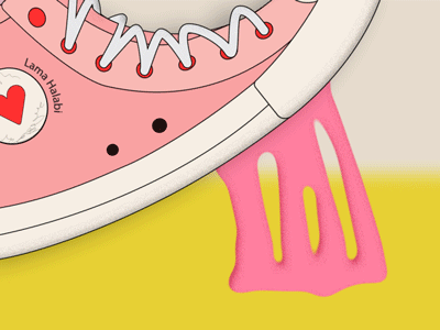 stuck shoe 2d digital gum illustration loop motion pink shoe
