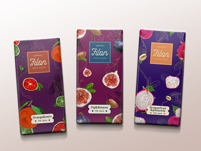 Filon - Healthy Chocolate brand chocolate chocolate packaging digital illustration fruits lllustration logo packaging design