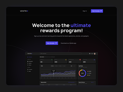 Rewards system website app dashboard design landing page ui ux vector webapp website