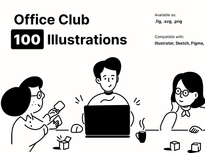 Office Club Illustration pack building chat clean collaboration corporate creative error faq finance illustration landing login office payment shop svg trending vector website workplace