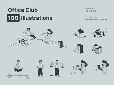 Office Club Illustration Pack graphic design illustration trending