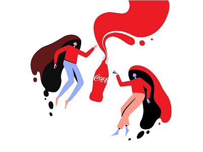 CocaCola girls cola drink fly girl illustration red