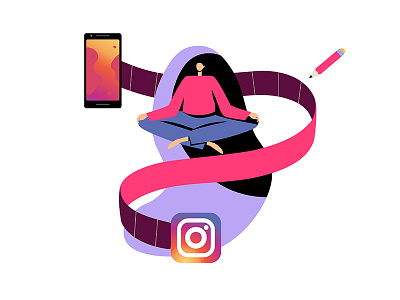 Insta girl drawing girl girl illustration illustrator instagram meditation phone pink