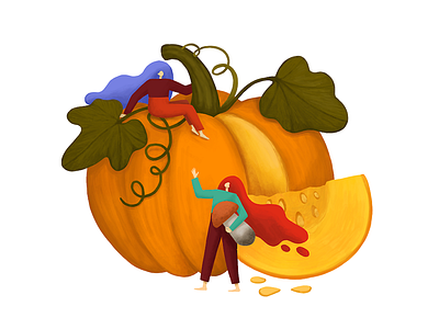 Autumn harvest autumn design girl harvest illustration mushrooms pumpkin
