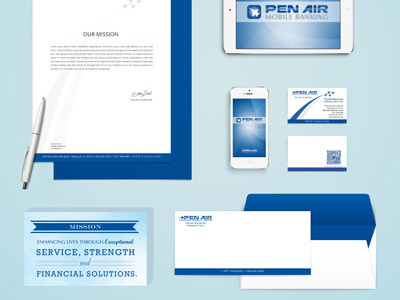 Pen Air FCU Corporate Identity blue brand business card corporate identity military mobile mockup stationary tablet