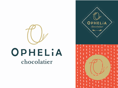 Ophelia Chocolatier Branding Label branding chocolate high end label navy pattern quirky
