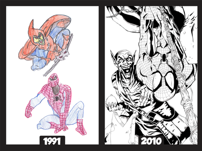 Spiderman: Then & Now inks pencils spiderman superhero