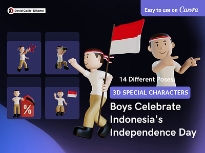 3D Special Character Boy Celebrate Indonesia Independence Day canva david galih day independence indonesia template