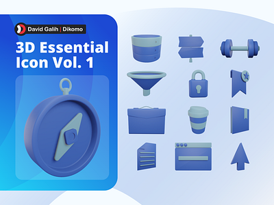 3D Essential Icon Vol.1 | David Galih Dikomo 3d canva david galih essential icon template