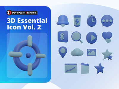 3D Essential Icon Vol.2 | David Galih Dikomo 3d blue canva david galih essential illustration