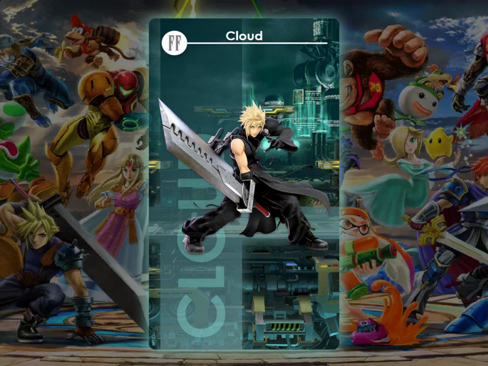 Super Smash Bros. Ultimate Parallax Card Concept V2 (Cloud) adobe xd amiibo amiibo card card concept final fantasy gaming mobile app nintendo product design shotcut super smash bros switch ux design