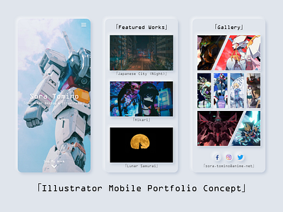 Illustrator Mobile Portfolio (Neumorphism Concept) adobe xd anime concept mecha mobile neumorphism portfolio ui design ux design